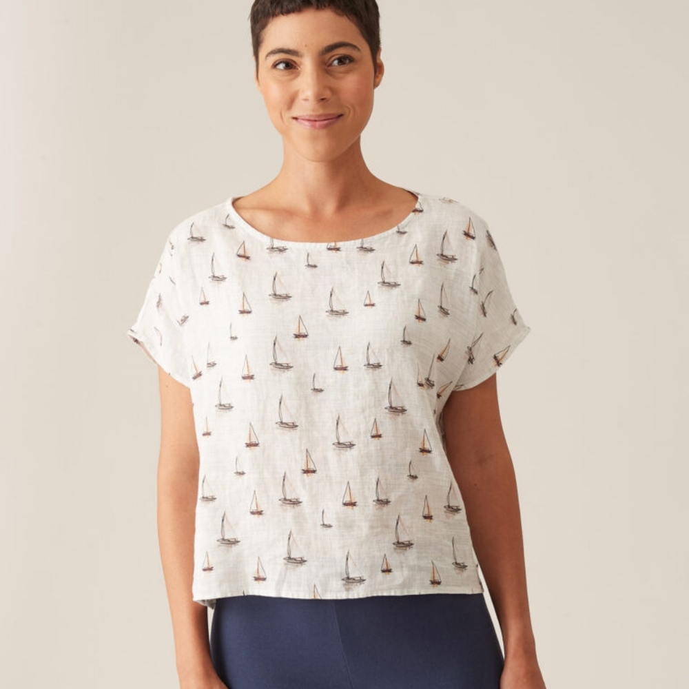 CUT LOOSE Pure Linen Sail Boats Print Top L